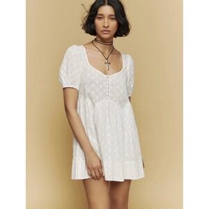 Urban Outfitters Kimchi Blue‎ White  Dot Babydoll Mini Dress Cotton Short Sleeve